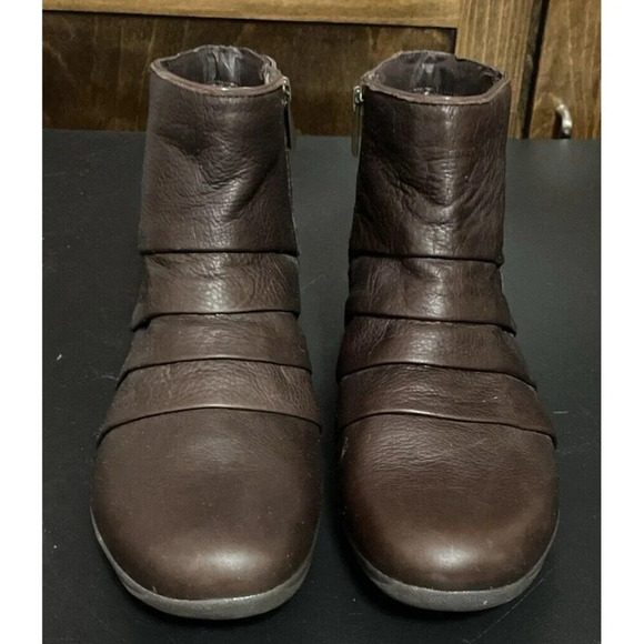 Skechers Natty Brown Leather Ruched Front Pleat Platform Ankle Boots Size 9 - Picture 2 of 7